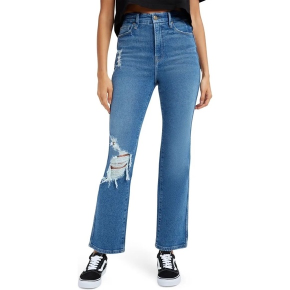 Good American Good Curve Straight Jeans GCS144T High Waist Distressed Sz 6 W 28 - Picture 1 of 10